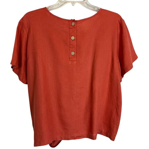 Rachel Zoe Coral Tie Front Linen Top  Women's Size L  Summer Top Vacation Vibes - Picture 2 of 8